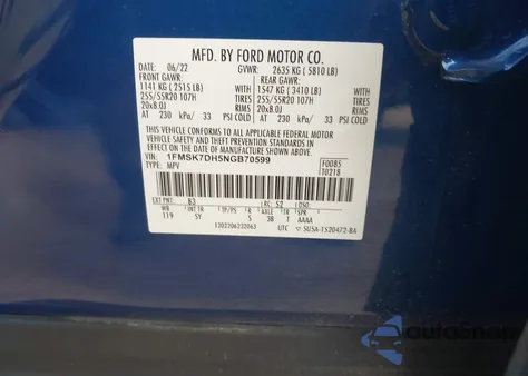 2022 Ford Explorer Xlt from USA, damaged, VIN 1FMSK7DH5NGB70599